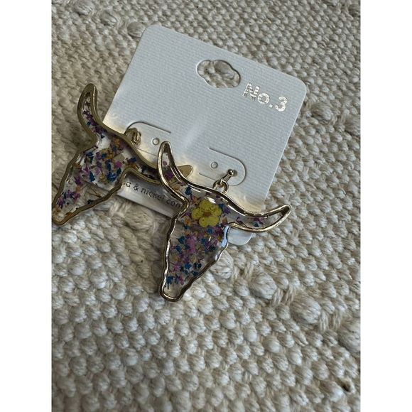 MULTI COLOR STEER PRESSED FLOWER GOLDTONE EARRINGS - Picture 4 of 4